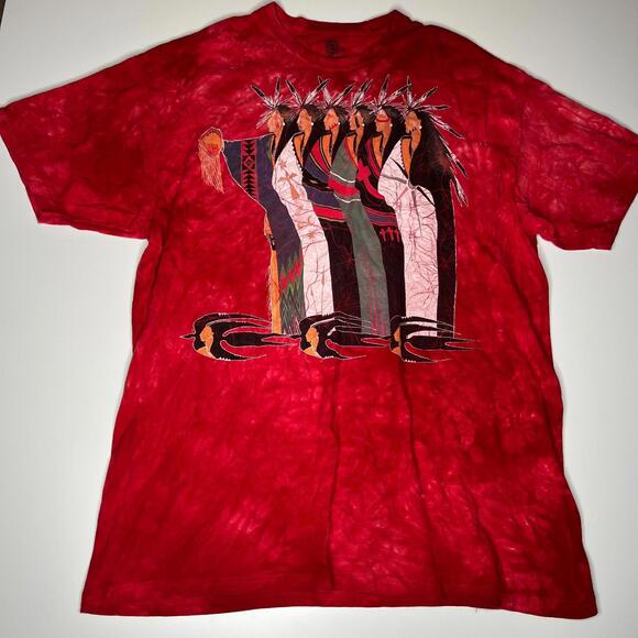 The Mountain Other - The Mountain Native American Graphic T-Shirt 2XL Red Tie Dye Southwest Art USA